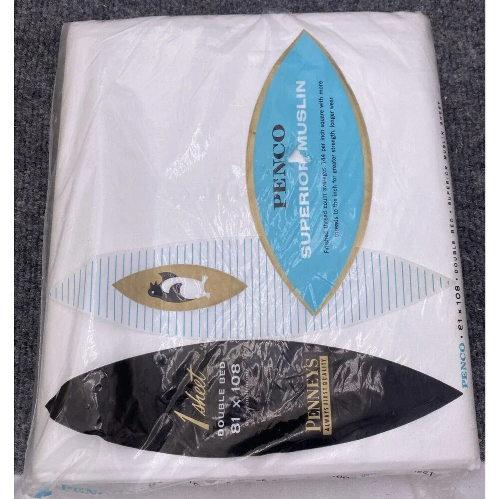 vintage Penney’s Penco Superior Muslin Sheet White Double Bed 81x108 NOS